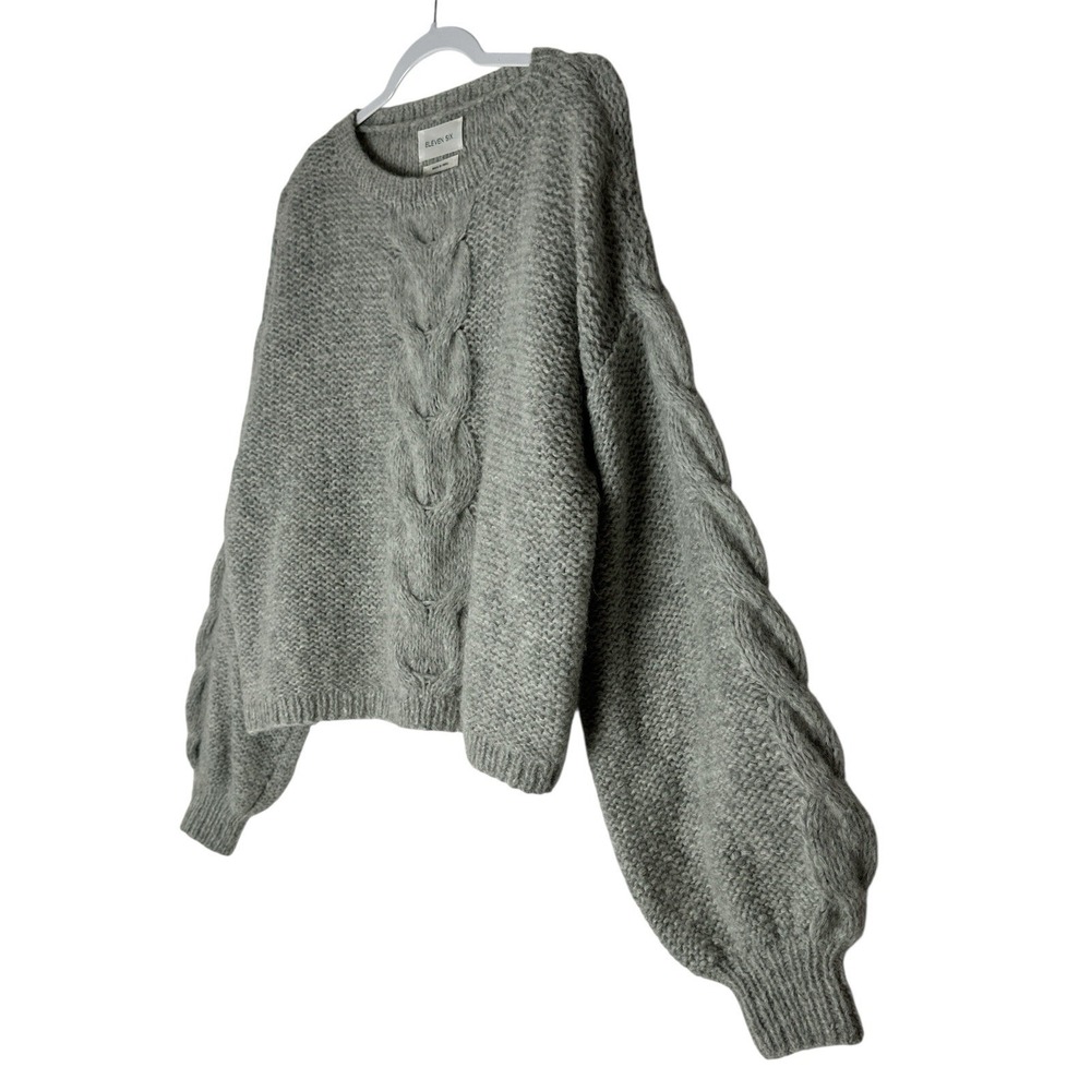 Eleven Six Vaida Sweater Women's M/L Pale Grey Hand Knit Baby Alpaca Wool $398 - Picture 7 of 14